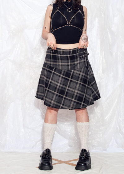 Vintage Y2K Kilt Skirt in Grey Wool Blend Preppy Goth