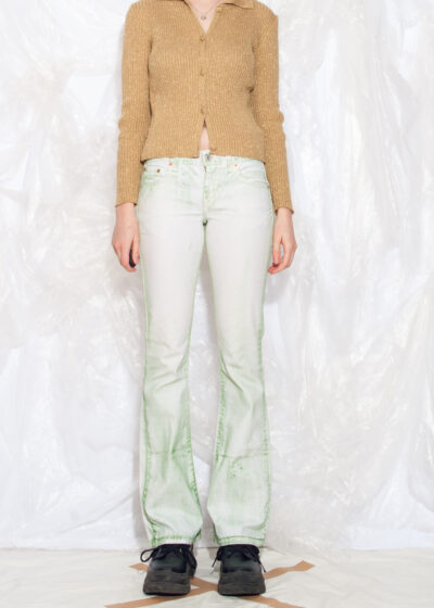 Vintage Y2K Levi's Flare Jeans in Green White Hand-Painted