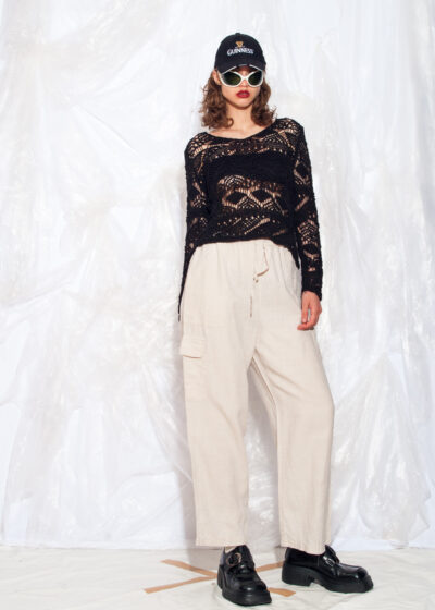 Vintage Y2K Lace Knit Jumper in Black