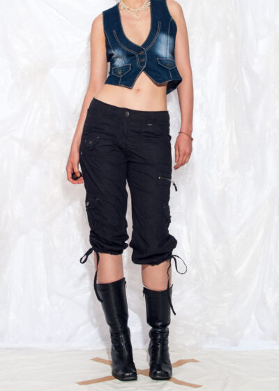 Vintage Y2K Denim Corset Vest in Stonewashed Blue