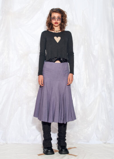 Vintage Y2K Reworked Knit Top in Grey w Heart Patch