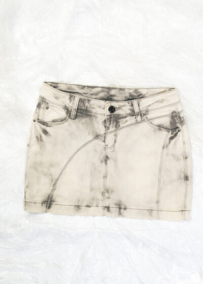 Vintage Y2K Tie Dye Skirt in Off White Denim