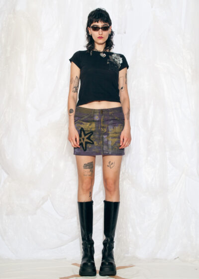 Vintage Y2K Reworked Mini Skirt in Purple Hand Painted