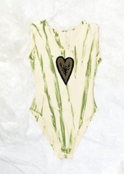 Vintage 90s Reworked Bodysuit in Beige Hand Painted
