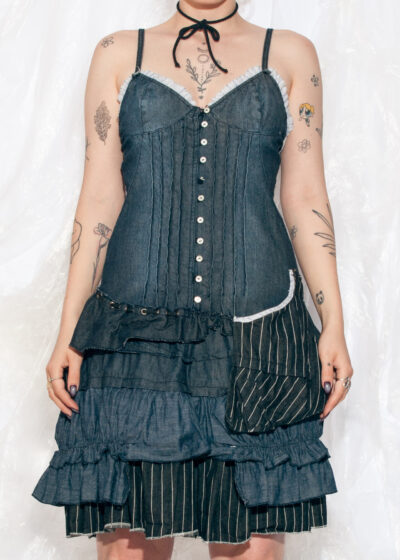 Vintage Y2K Frilly Fairy Dress in Blue Denim