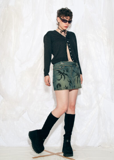 Vintage Y2K Reworked Micro Skirt with Hand Painted Stars