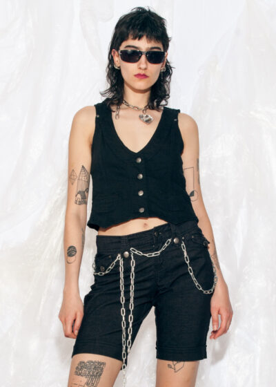 Vintage Y2K Denim Corset Gilet in Black