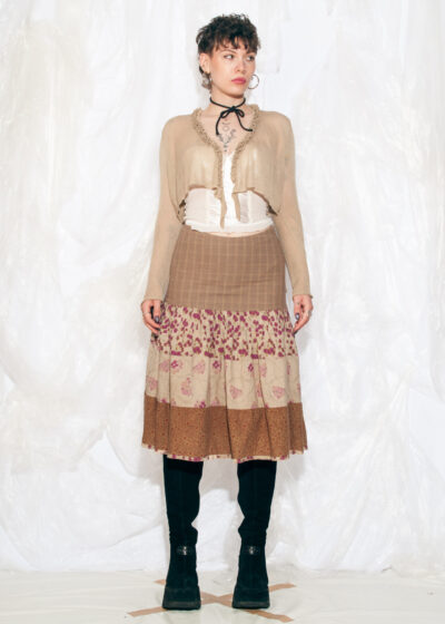Vintage Y2K IKKS Midi Skirt in Brown Tiered