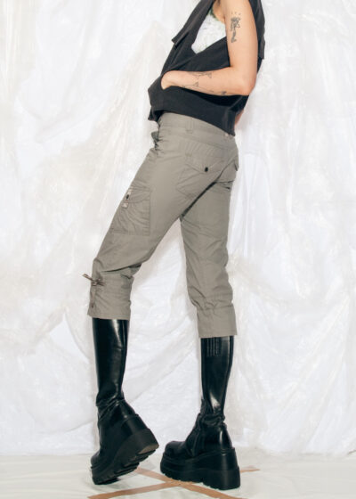 Vintage Y2K Cargo Capri Pants in Grey Green Sporty Coquette