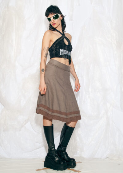 Vintage Y2K Linen Skirt in Faded Brown
