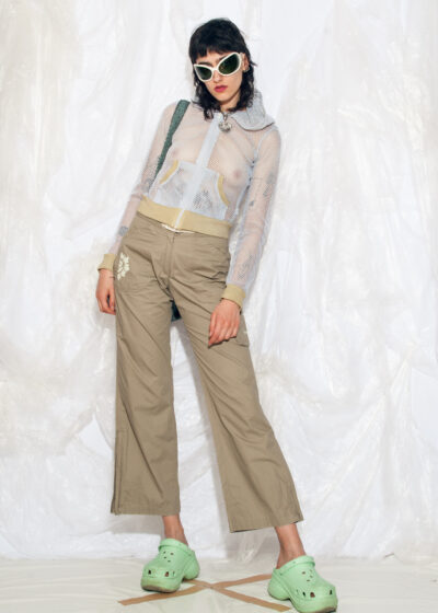 Vintage Y2K Wide Leg Cargo Trousers in Beige