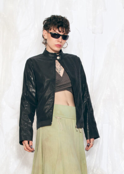 Vintage Y2K Racing Jacket in Shiny Black