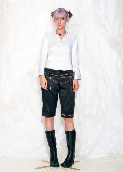 Vintage Y2K Capri Trousers in Black Satin Office Siren