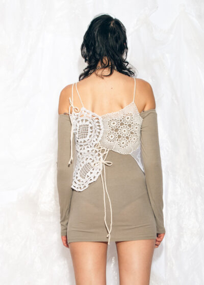 Reworked Vintage Doily Top in White Crocheted Lace