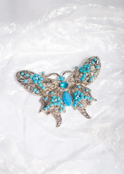 Vintage Y2K Butterfly Brooch in Silver and Blue