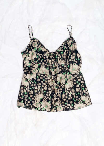 Vintage Y2K Whimsigoth Slip Top in Beige Flower Printed