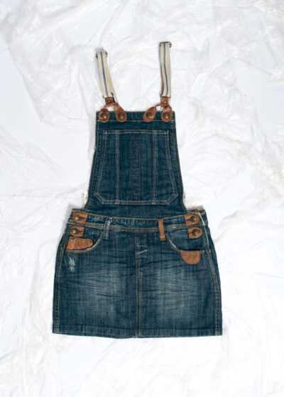 Vintage Y2K Denim Dungaree Micro Skirt in Blue