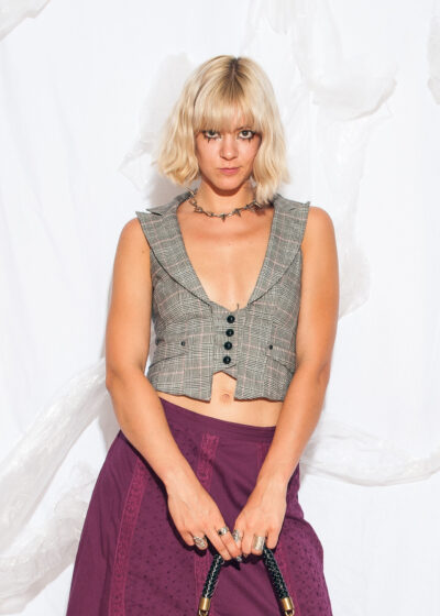 Vintage Y2K Office Siren Corset Vest in Grey Plaid