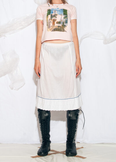 Vintage 70s Cottagecore Midi Skirt in White