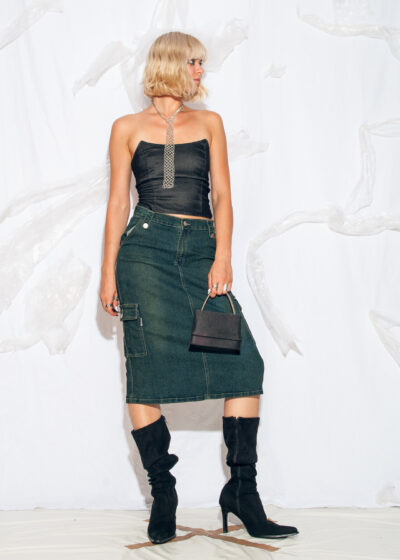 Vintage Y2K Reworked Cargo Denim Skirt in Green
