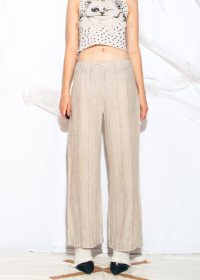 Vintage Y2K Linen Wide-Leg Trousers in Beige