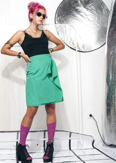 Vintage skirt 80s turquoise frill high-waisted midi skirt