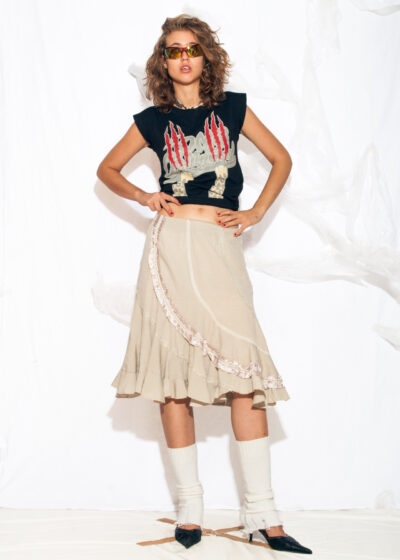 Vintage Y2K Frilly Midi Skirt in Beige