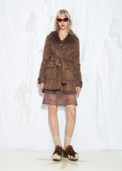 Vintage Y2K Faux Shearling Coat in Brown