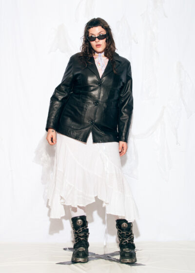 Vintage Y2K Matrix Leather Coat in Black