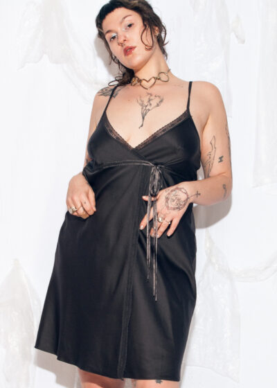 Vintage Y2K Satin Slip Dress in Black