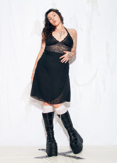 Vintage Y2K Whimsigoth Slip Dress in Black Lace