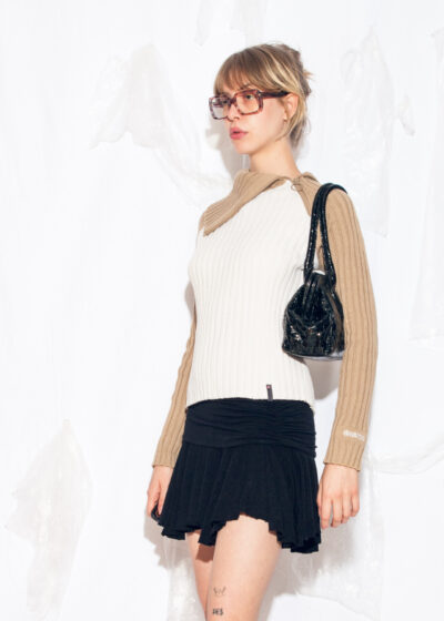 Vintage 90s Ribbed Knit Jumper in Beige