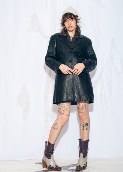 Vintage Y2K Leather Coat in Black