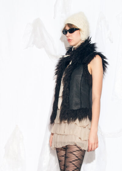 Vintage Y2K Shaggy Vest with Faux Fur Collar