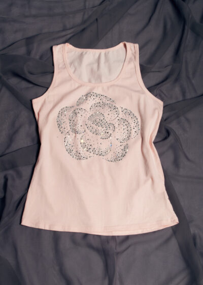 Vintage Y2K Rhinestone Rose Tank Top in Pastel Pink