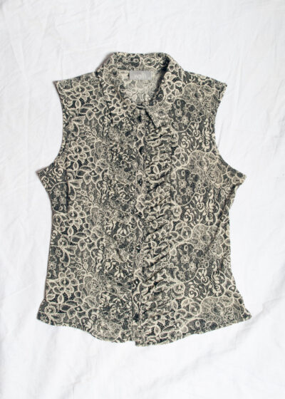 Vintage Y2K Lace Printed Blouse in Black Beige