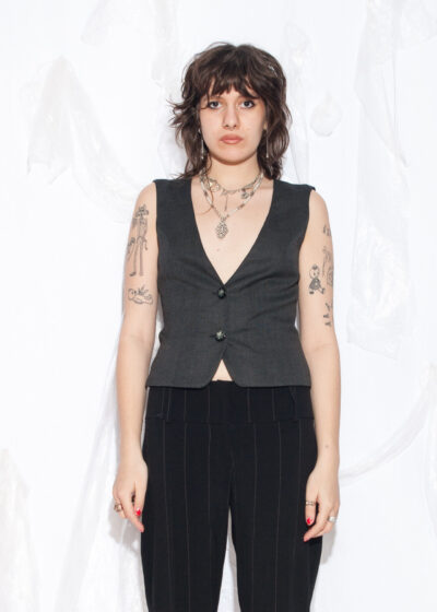 Vintage 90s Office Siren Corset Vest in Grey