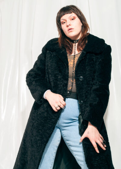 Vintage Faux Fur Coat 80s Long Winter Coat In Black