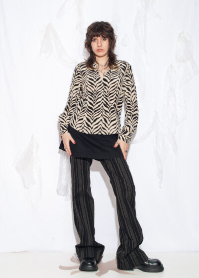 Vintage 90s Zebra Silk Blouse in Beige