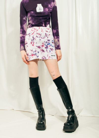 Vintage Denim Skirt 90s Reworked Hand Painted Mini in White