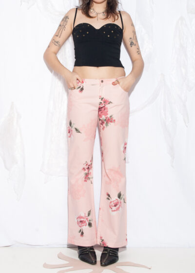 Vintage Y2K Rose Flare Jeans in Pink