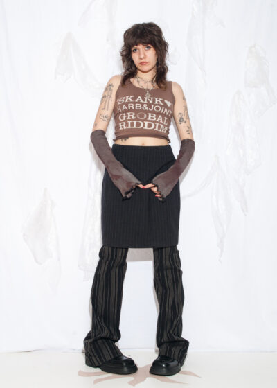 Vintage Y2K Un Deux Trois Office Skirt in Grey Pinstriped