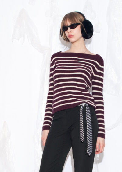 Vintage Y2K Striped Knit Jumper in Maroon