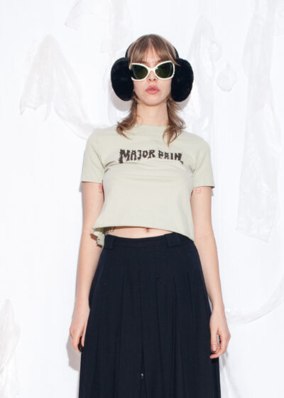 Reworked Vintage Y2K Major Pain Baby Tee in Green