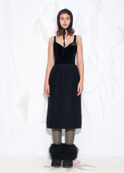 Vintage 80s Knitted Midi Skirt in Black