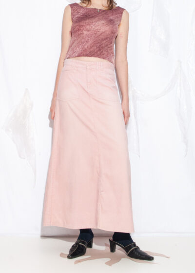 Vintage Y2K Corduroy Maxi Skirt in Pink