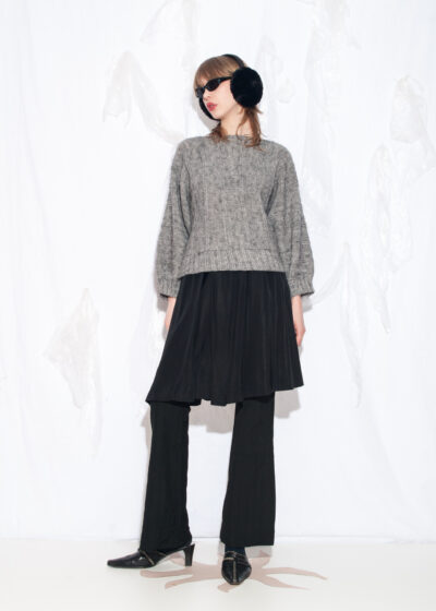 Vintage 80s Oversized Hand Knitted Slouchy Jumper in Grey