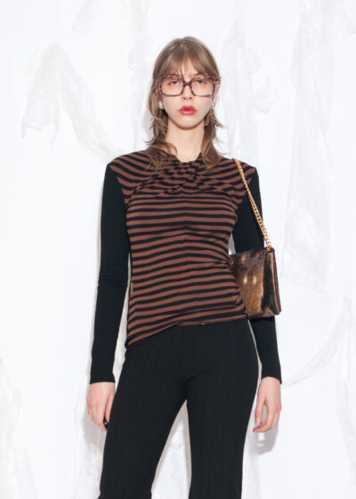 Vintage Y2K Office Siren Striped Top in Black and Brown