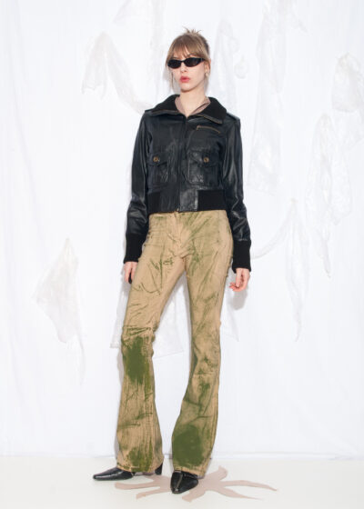 Vintage Y2K Racing Leather Jacket in Black