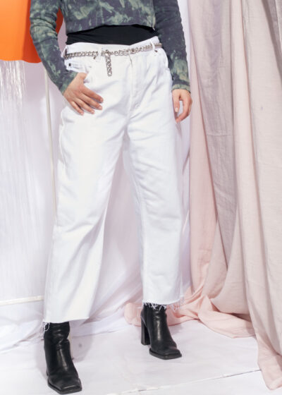 Vintage jeans 90s cropped white high-waisted denim trousers